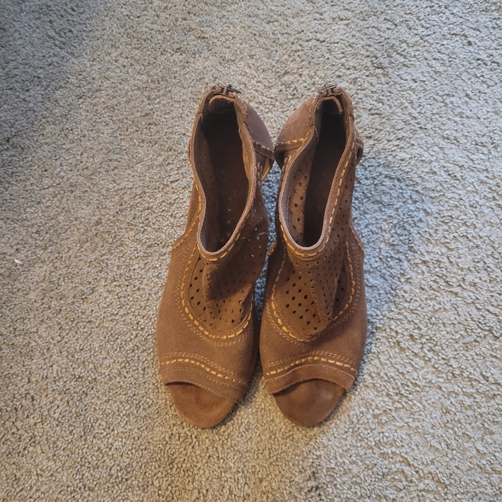 Brown Peep-Toe Ankle Boots